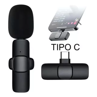 Micrófono Inalámbrico De Solapa Doble Celular Tablet Tipo C Color Negro
