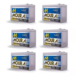 Kit Com 6 Bateria Moura 12v 7a Cerca/alarme/nobreak