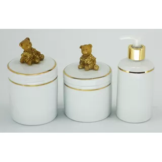 Kit Higiene 3 Pçs Filete Dourado Com Urso Mini