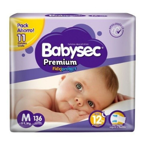 Pañales Babysec Premium talle M 136 U	