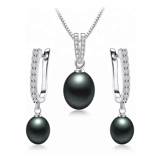 Set Perlas Negras Naturales Ak Jewelry Plata Oro 18k