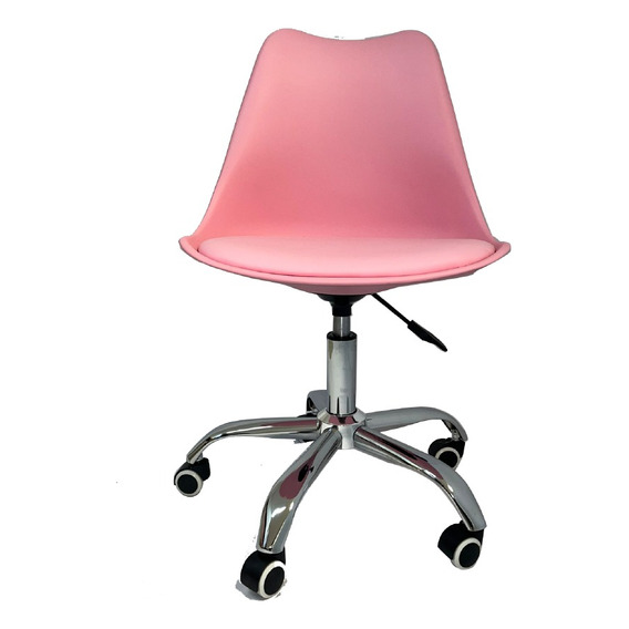 Silla Estilo Eames De Oficina Acojinada Color Rosa