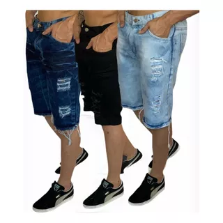 Kit Bermudas Jeans Rasgadas Kit Com Três Peças