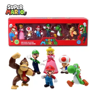 Set 6 Figuras Super Mario Bros Peach Yoshi Luigi Toad Kong