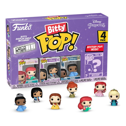 Funko Bitty Pop Princesas Ariel Mulan Tiana Surpresa, paquete de 4