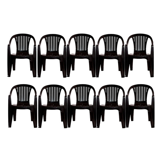 Set 10 Sillas Pvc Reforzada Apoya Brazos Titán 140 Kg Negro