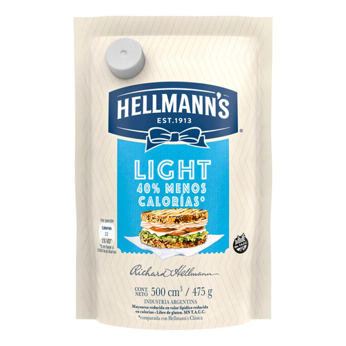 Mayonesa Hellmann's Light sin TACC en doypack 475 g