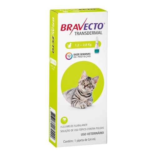 Pipeta antiparasitario para garrapata MSD Bravecto Transdermal Bravecto Gatos para gato de 1.2kg a 2.8kg