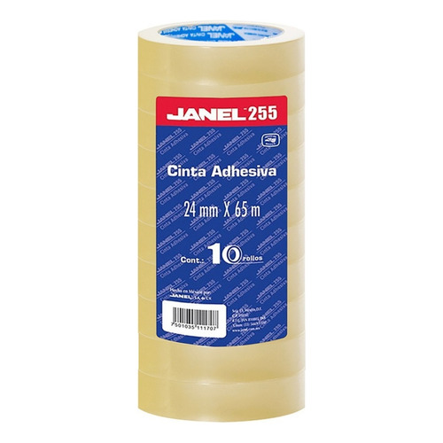 Cinta Adhesiva Janel 24 Mm X 65 M Transparente Pack 10 Pzs