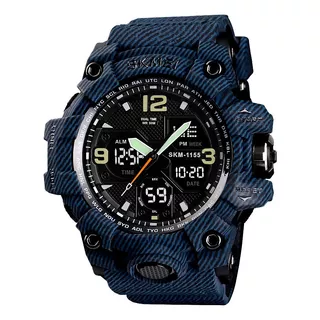 Reloj Hombre Skmei 1155 Sumergible Digital Alarma Cronometro Color De La Malla Azul Mezclilla