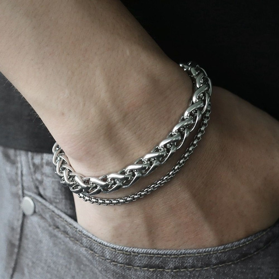 Pulsera Hombre 2 En 1 Acero Quirugico Inoxidable Brazalete 