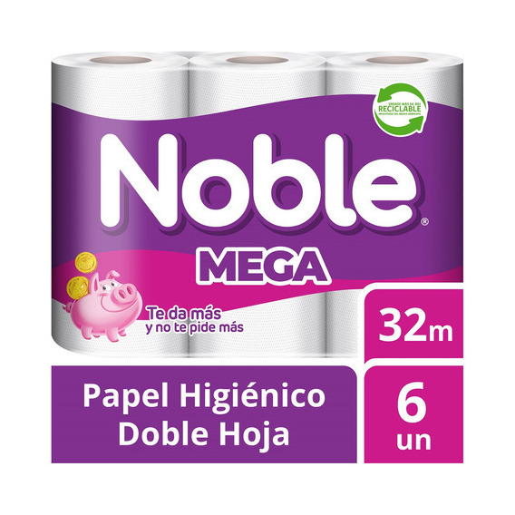 Papel Higiénico Noble Doble Hoja  6 Un 32 Mt