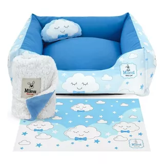 Cama + Coberdrom Pet - Cachorro E Gato 4 Pç 60x60cm - Mileva Cor Azul Céu