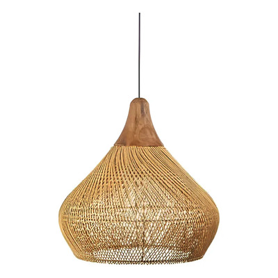 Colgante Deco Moderno De Ratán Volkan 40×40 Natural  Natural/cable Blanco