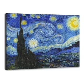 Cuadro La Noche Estrellada - V. Van Gogh. Cuadro Canvas. Color Azul