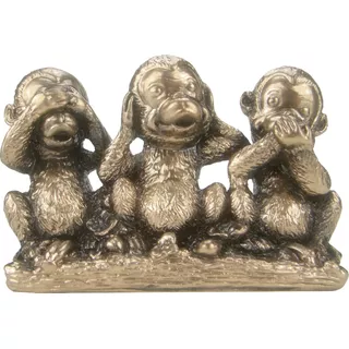 Trio Macacos Sábios Dourado - Cego, Surdo E Mudo Estatueta Cor Ônix Ouro Metálico