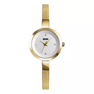 Reloj Mujer Skmei 1390 Acero Minimalista Elegante Clasico Color De La Malla Dorado Color Del Fondo Blanco