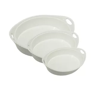 Conjunto De Travessas Oval Canelada Melamina Bestfer 3pçs. Cor Branco