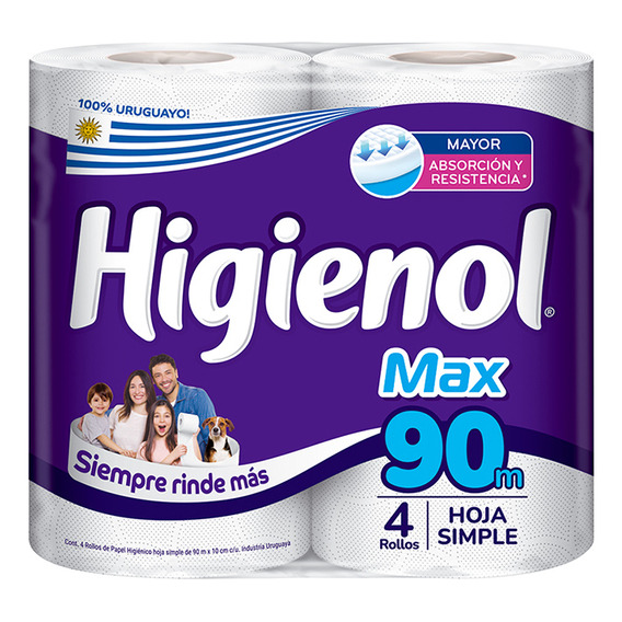 Higienol Max 4 rollos papel higienico 90m 