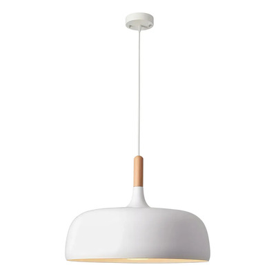 Colgante 1 Luz Bois Blanco Con Madera Apto Led E27 Deco Blanco