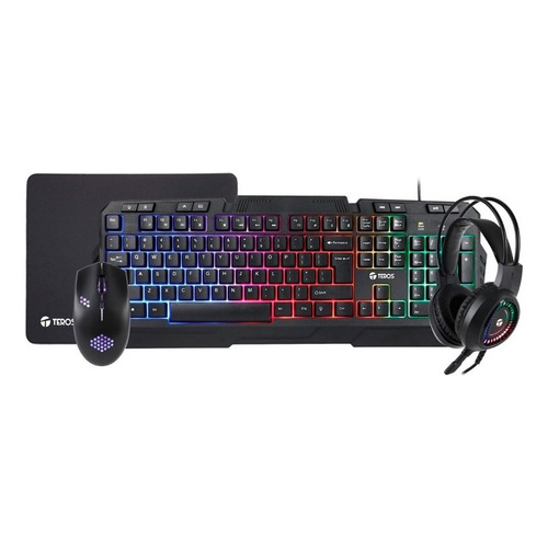 Combo Teros Te-4060n, Teclado, Mouse, Headset, Mouse Pad Color del teclado Negro