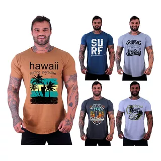 Kit 5 Camisetas Longline Mxd Conceito Surf California Praia 