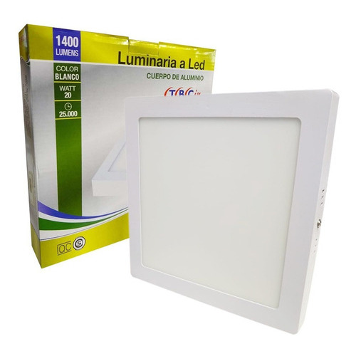 Panel Luminaria Led De Aplicar Cuadrado Tbcin Luz Día 20w Color Blanco