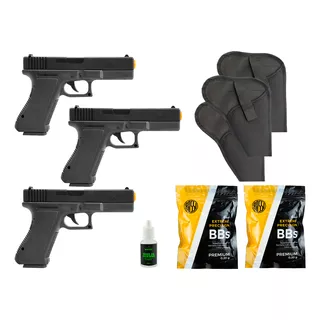 Kit 3 Pistolas Airsoft Spring Glock + Bbs + 3 Coldre + Óleo