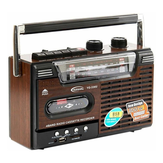 Radio Cassette Antigua Vintage Am/fm Mp3 Sd Usb A Pilas D Color Marrón