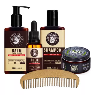 Kit Para Barbashampoo Balm Oleo Pomada Efeito Molhado Pente