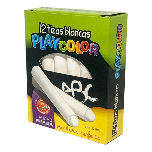 12 Tizas Blancas Escolares Playcolor