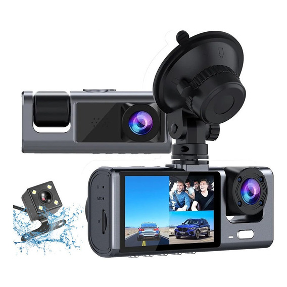 Camara Para Auto1080p Hd Dashcam 3pantalla Frente E Interior