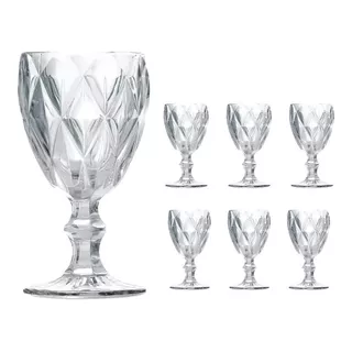 Jogo 6 Taças Diamante Transparente Vidro Agua E Vinho