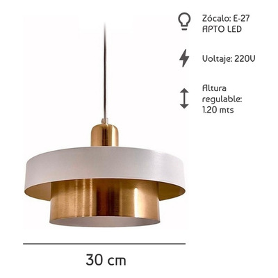 Colgante Ema 30cm Apto Led Deco Moderno Blanco Cobre Lmp