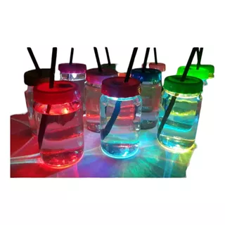 12 Vasos Frascos Con Led Luminoso Vidrio P