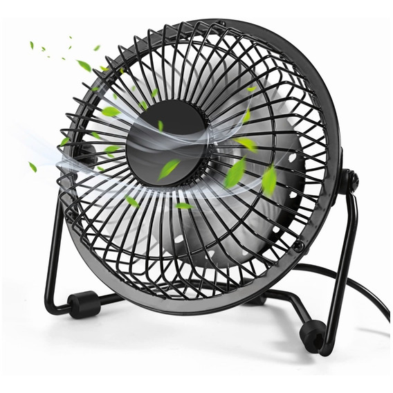 Ventilador De Mesa Mini Fan Negro Con 4 Aspas De Metal