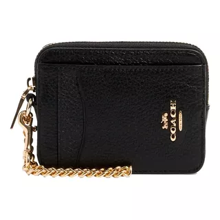 Monedero Coach Zip Card Case Color Negro De Cuero - 8cm X 10.8cm X 2.3cm