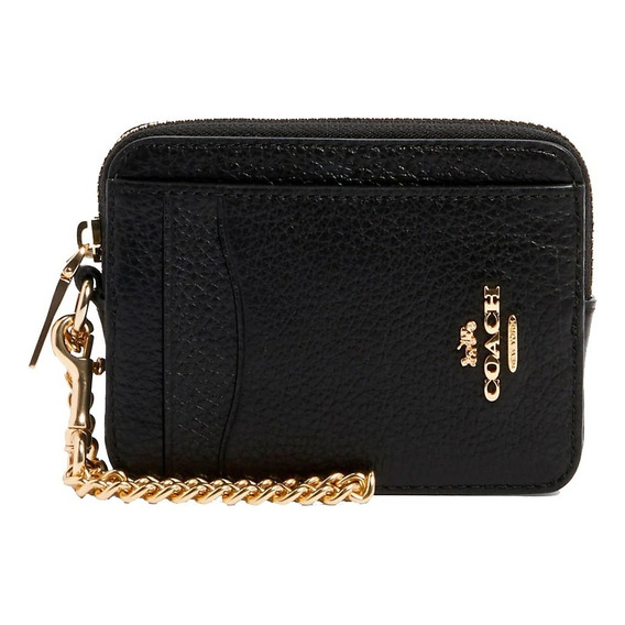 Monedero Coach Zip Card Case Color Negro De Cuero - 8cm X 10.8cm X 2.3cm