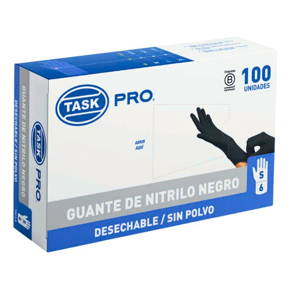 Guante Nitrilo Negro Task Pro Sin Polvo Talla S X 100