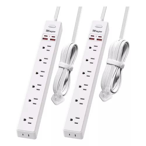 Regleta de alimentación – Cable de extensión de 10 pies de largo con  puertos USB C, 3 tomacorrientes, 4 estaciones de carga de escritorio USB,  regleta