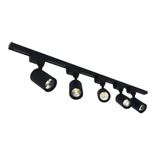 Kit 1 Kit Trilho Eletrificado 2,5m + 5 Spot Led 7w Preto Ou 