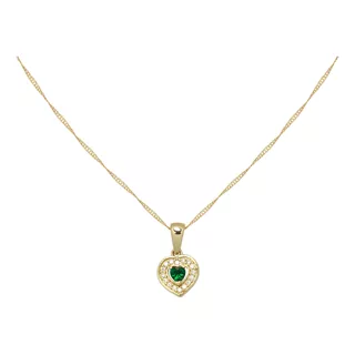 Gargantilla Corazón Piedra Verde  Oro 45cm 10k Horoz Mi105