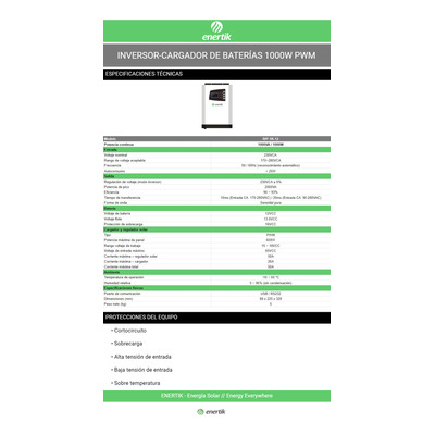 Inversor Cargador 1000w 12v A 220v Onda Pura Pwm 50a Enertik