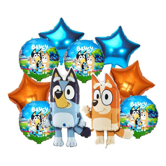 Bouquet 10 Globos Bluey Bingo 60cm3d+8metalizados45cm 