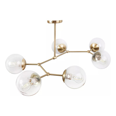 Araña Plafon Lyna 6 Luces Dorado Transparente Apto Led E27