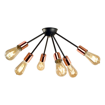 Plafon Araña Explosión 6 Luces Negro Cobre Vintage Deco E27 Negro Con Cobre