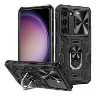 Case Para Galaxy S23+ Plus (6.6) Com Anel E Proteção Camera Cor Preto Defender Slide