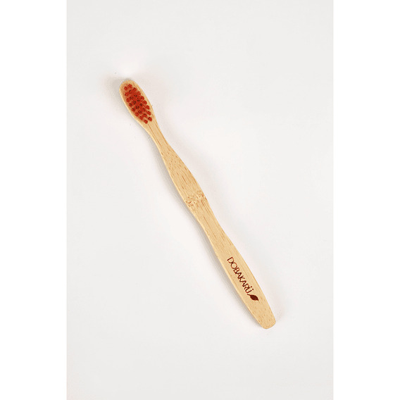 Dobakaru cepillo dental infantil de bambú ecológico mango sin plástico cerdas redondeadas color rojo