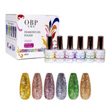 Gama De 6 Pzs Gel Semipermanente Esmalte Con Glitter Grueso