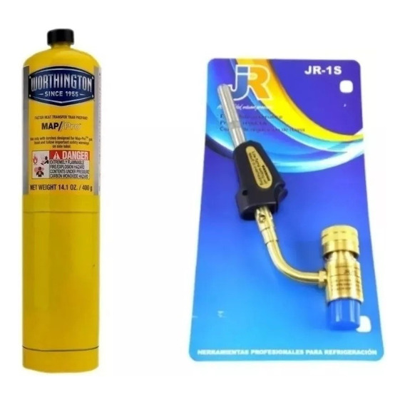 Soplete Soldador Con Chispero + 2 Garrafas Gas Mapp Para Soldadura De Refrigeracion